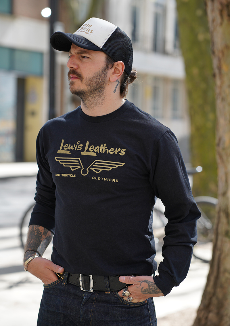 Lewis Leathers Gold Logo T shirt LONG SLEEVE