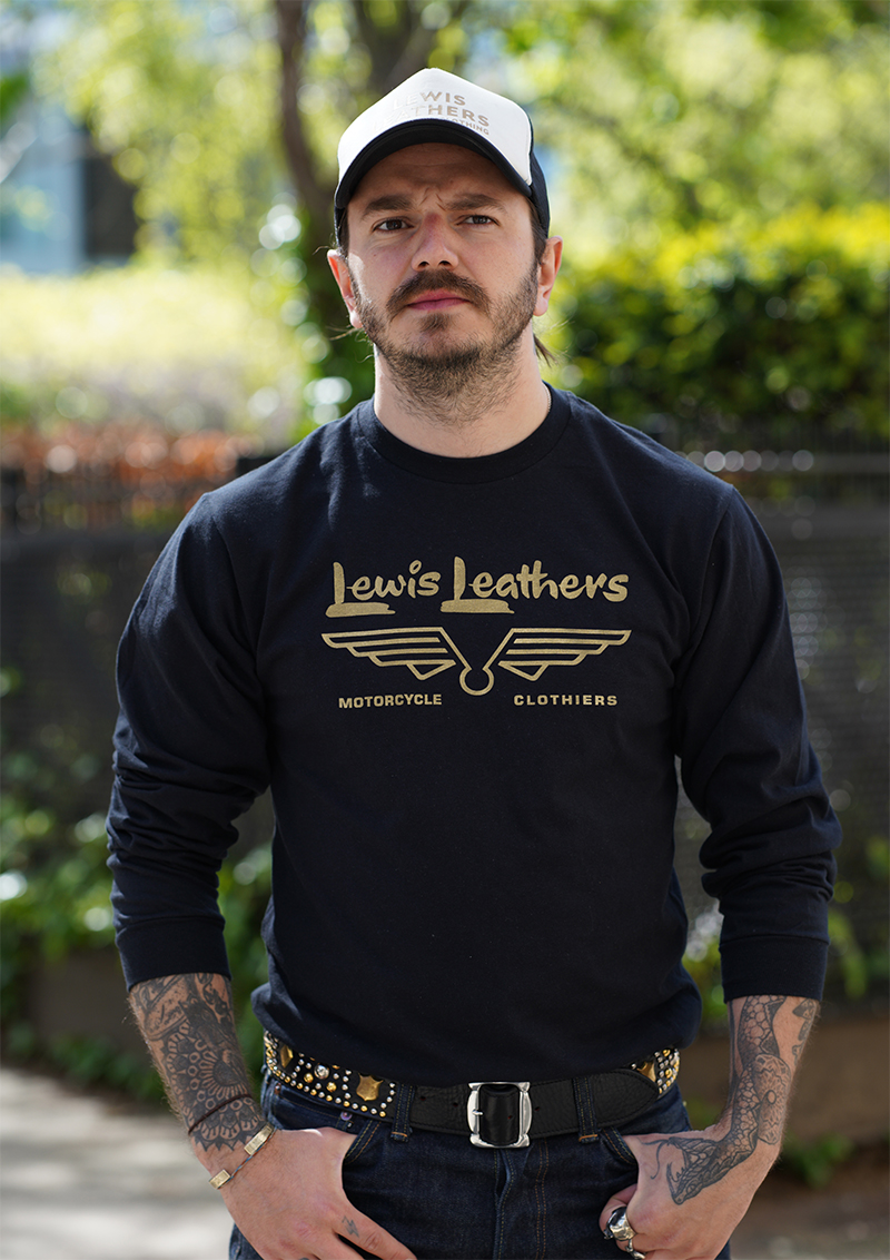 Lewis Leathers Gold Logo T shirt LONG SLEEVE